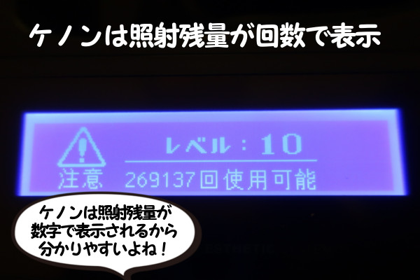 ケノンのカートリッジの照射回数は数字で残量が分かる